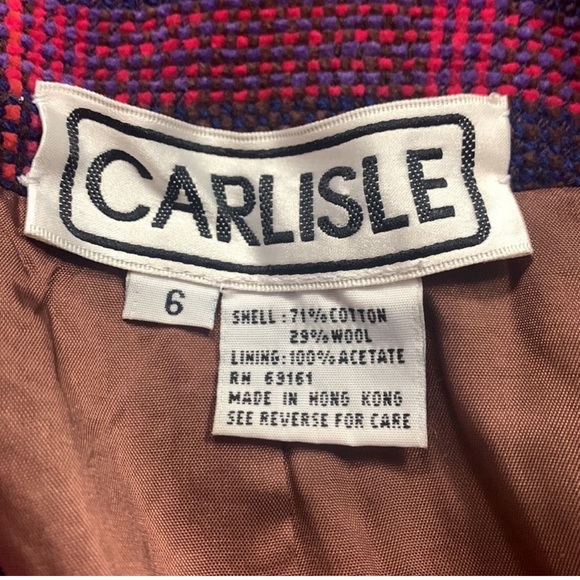 Carlisle Vintage Full Zip Wool Blend Red Plaid Collar Blazer Style Jacket Size 6 - Picture 6 of 6